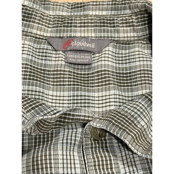(S) $60 Cloudveil Short Sleeve Button Down Shirt Green White - Picture 3 of 4